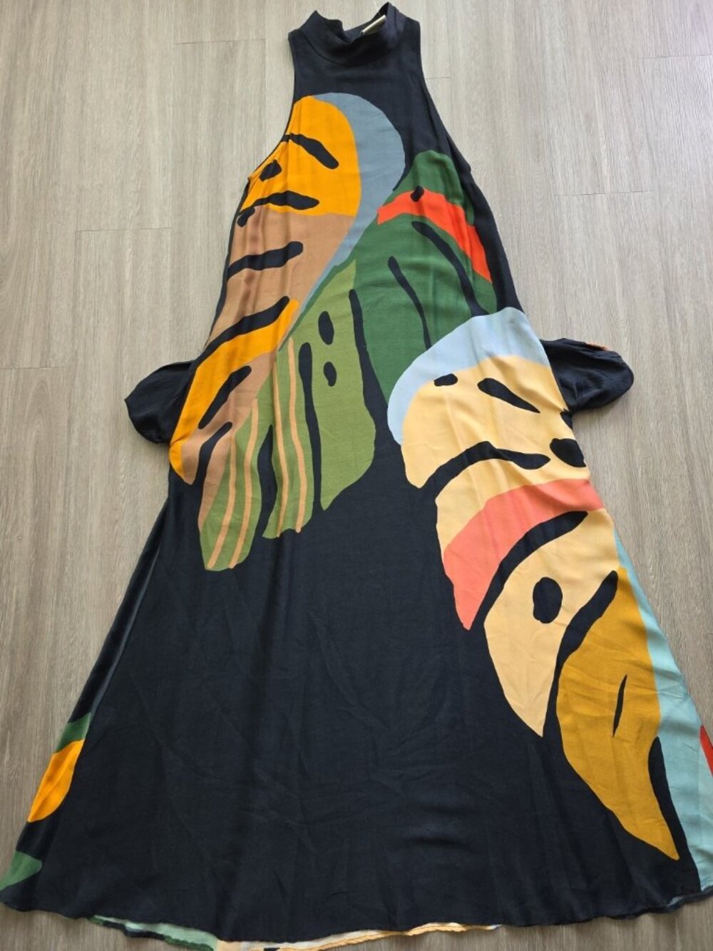 Farm Rio Anthropologie Dress XS Tropical Abstract Sleeveless Midi Boho - Picture 7 of 16